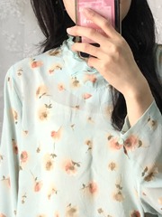 mint flower see-through blouse
