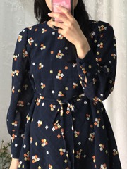 navy flower embroidery dress