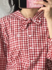 mikihouse red check blouse