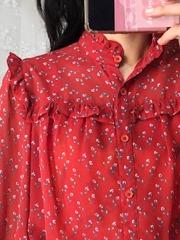 red flower frill blouse